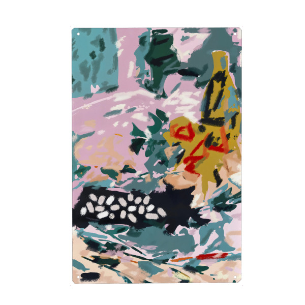 Metall Poster "Olive Watcher" artboxONE - Tiere,Abstrakt - Pets,Animals,Cat,Still life,Abstract,Home,Bottle,Olive green,Objects - Blechschild