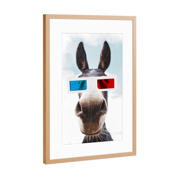 Poster mit Rahmen Kupfer "Esel in 3d" artboxONE - Natur,Film,Tiere - Film,Esel,3d -brille,Spaß,Verspielt,Tier