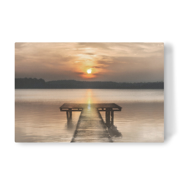 Leinwandbild "Weicher Sonnenuntergang Dock" artboxONE - Natur,Reise / Strand und Meer - Dock,Küste,Sonnenuntergang,Abenddämmerung,Abend,Wasser