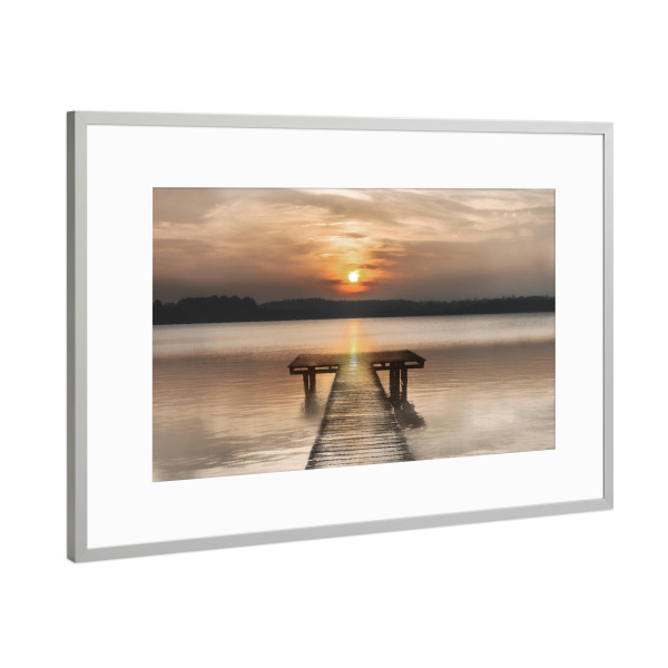 Poster mit Rahmen Silber "Weicher Sonnenuntergang Dock" artboxONE - Natur,Reise / Strand und Meer