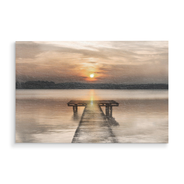 Holzbild "Weicher Sonnenuntergang Dock" artboxONE - Natur,Reise / Strand und Meer - Dock,Küste,Sonnenuntergang,Abenddämmerung,Abend,Wasser
