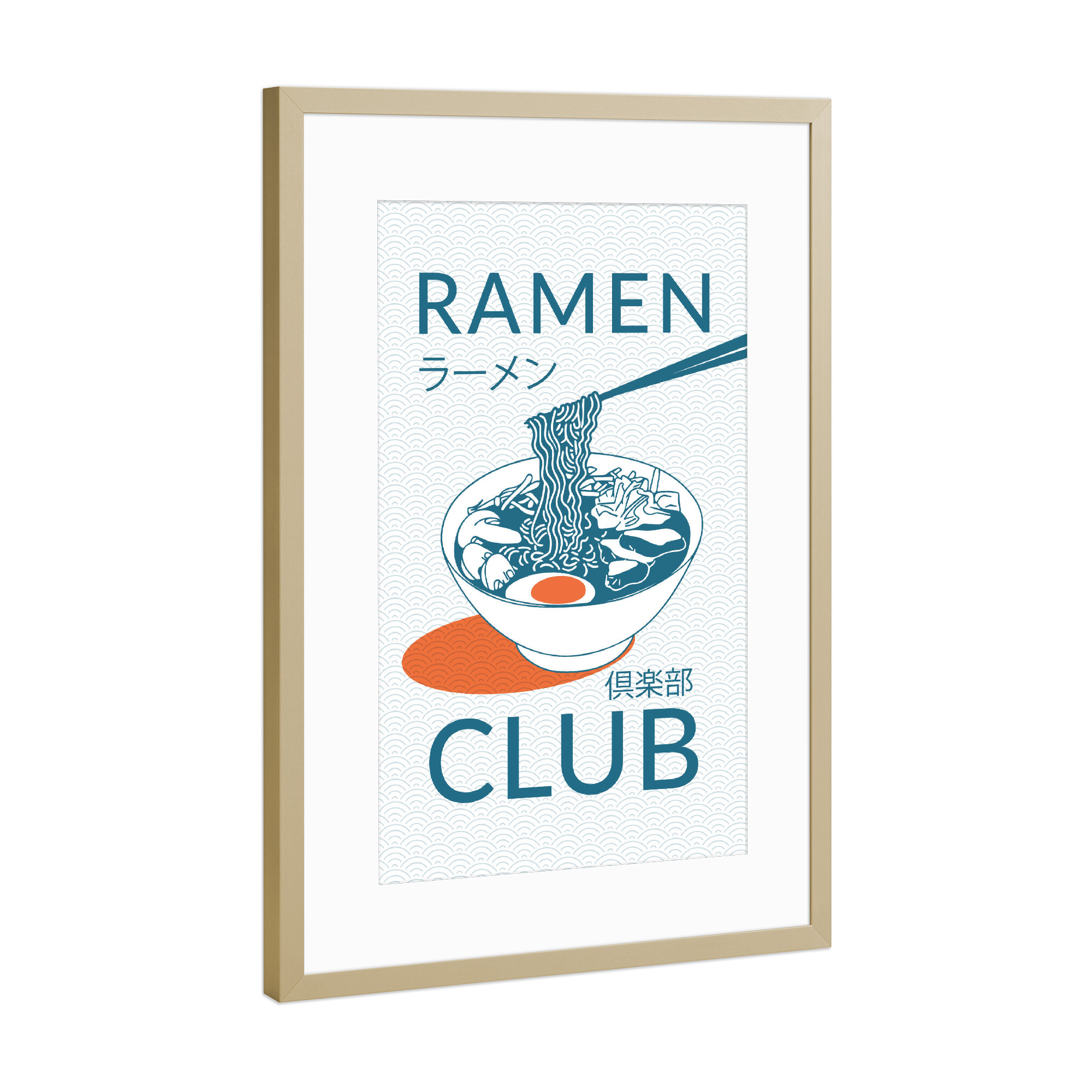 Poster mit Rahmen Gold "Ramen Club Illustration" artboxONE - Typografie,Essen & Trinken