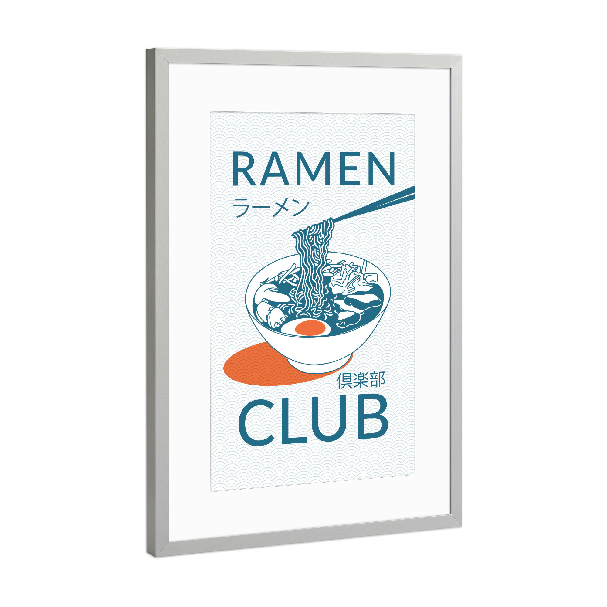 Poster mit Rahmen Silber "Ramen Club Illustration" artboxONE - Typografie,Essen & Trinken