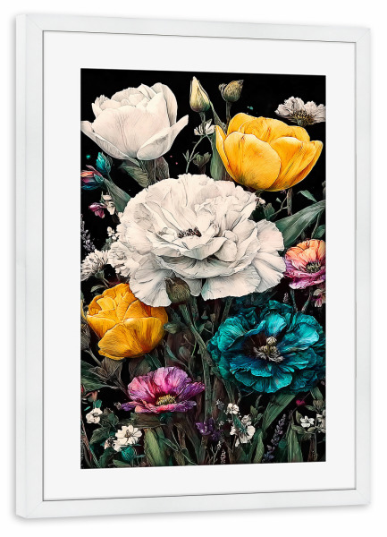 Poster mit Rahmen weiß "Gartenblumen I (matart)" artboxONE - Natur,Floral - Blumen,Garten,Natur,Modern,Kunst