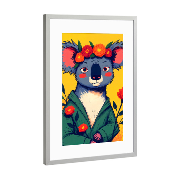 Poster mit Rahmen Silber "Koala Flower Girl" artboxONE - Tiere,Lustig