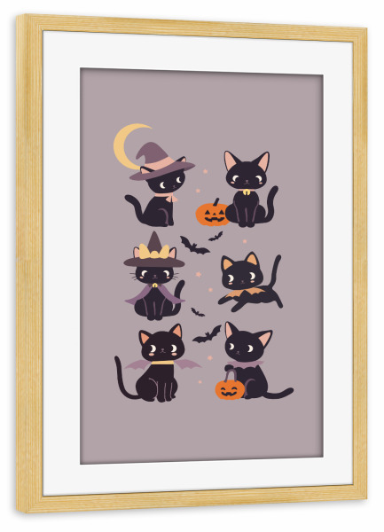 Poster mit Rahmen kiefer "Süße Halloween - Hexenkatzen" artboxONE - Tiere,Halloween