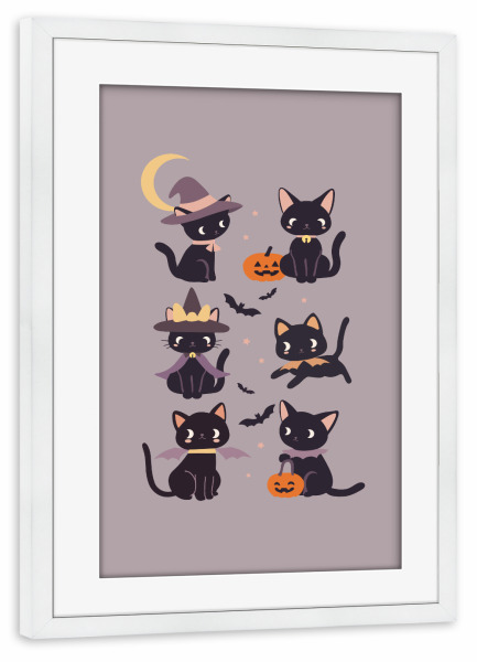 Poster mit Rahmen weiß "Süße Halloween - Hexenkatzen" artboxONE - Tiere,Halloween