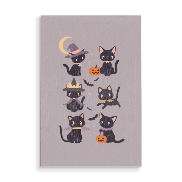 Holzbild "Süße Halloween - Hexenkatzen" artboxONE - Tiere,Halloween - Halloween,Schwarze katze,Katzenliebhaber,Mond,Hexe,Kürbis,Süß,Kawaii