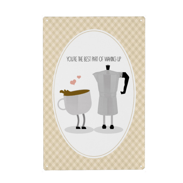 Holzbild "Kaffeekanne und Tasse" artboxONE - Typografie,Essen & Trinken,Liebe - Moka -topf,Kaffee,Frühstück