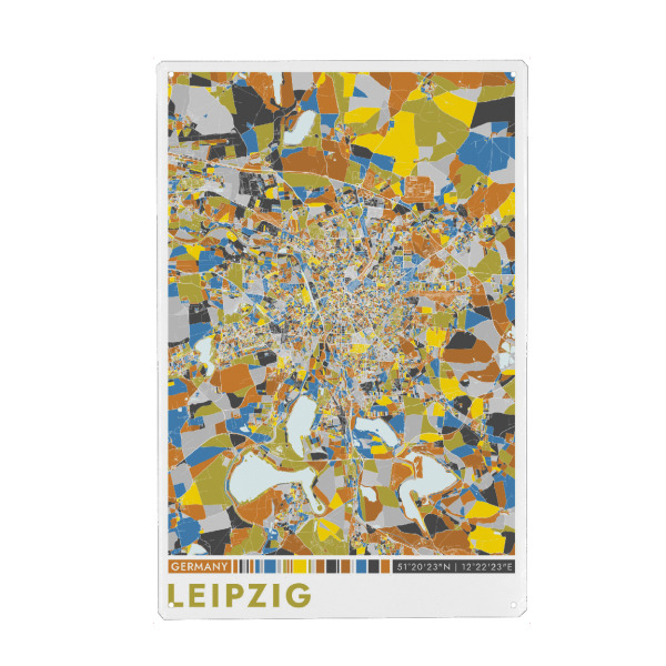 Metall Poster "Leipzig City Color" artboxONE - Städte / Weitere,Kartografie
