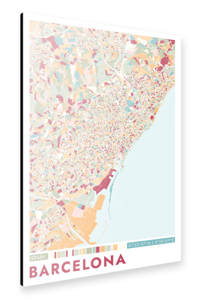 Alu-Dibond "City Barcelona Color Map" 75x50 cm artboxONE