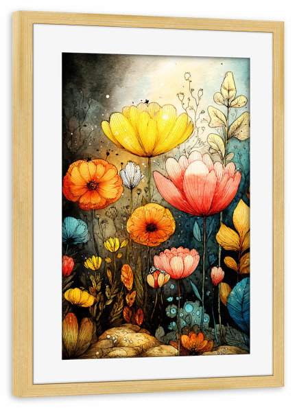 Poster mit Rahmen kiefer "Bunter Garten (matart)" artboxONE - Natur,Floral - Blumen,Garten,Natur,Modern,Kunst
