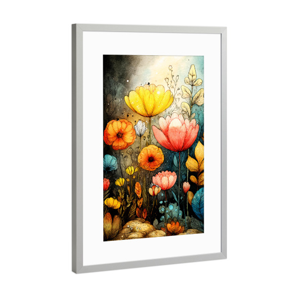 Poster mit Rahmen Silber "Bunter Garten (matart)" artboxONE - Natur,Floral - Blumen,Garten,Natur,Modern,Kunst