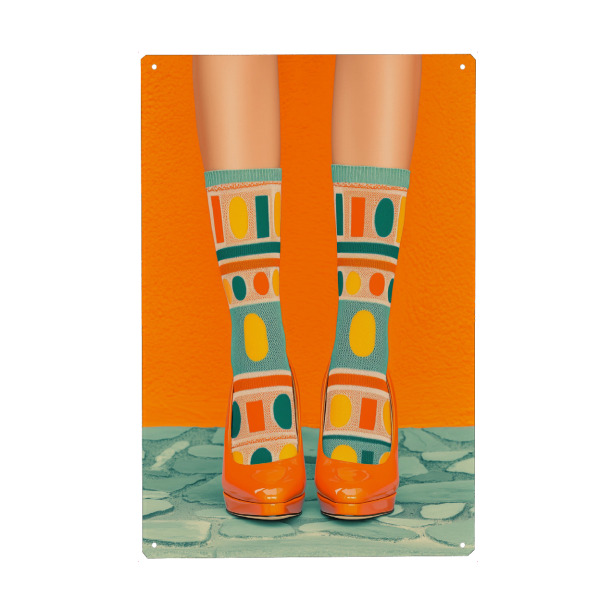 Metall Poster "Orange High Heels Art" artboxONE - Menschen,Geometrie,Fashion