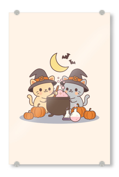 Acrylglasbild "Kawaii Halloween Witch Cats" artboxONE - Tiere,Halloween