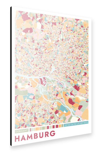 Alu-Dibond "City Hamburg Color Map" 75x50 cm artboxONE
