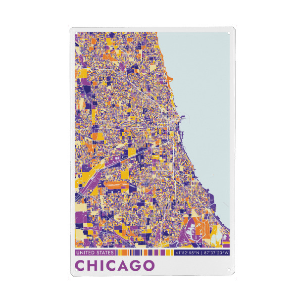 Metall Poster "Chicago Color" artboxONE - Städte / Chicago,Kartografie