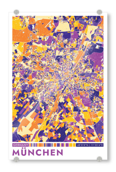 Acrylglasbild "Stadt München Colormap" artboxONE - Städte / München,Kartografie