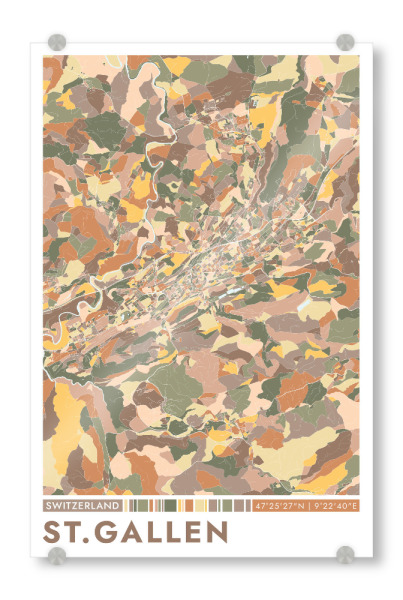 Acrylglasbild "St. Gallen Color Map" artboxONE - Städte / Weitere,Kartografie