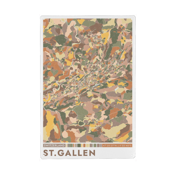 Metall Poster "St. Gallen Color Map" artboxONE - Städte / Weitere,Kartografie