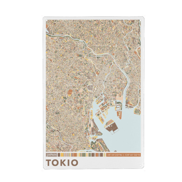 Metall Poster "Tokio Color Map" artboxONE - Städte / Tokio,Kartografie