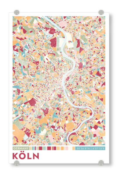 Acrylglasbild "City Köln Color Map" artboxONE - Städte / Köln,Kartografie