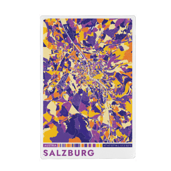 Metall Poster "Stadt Salzburg Colormap" artboxONE - Städte / Weitere,Kartografie