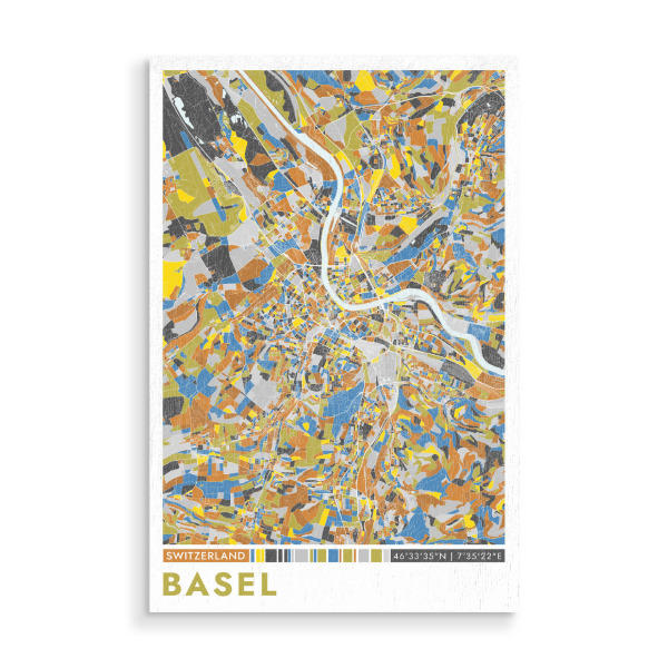 Holzbild "Stadt Basel Colormap" artboxONE - Städte / Weitere,Kartografie