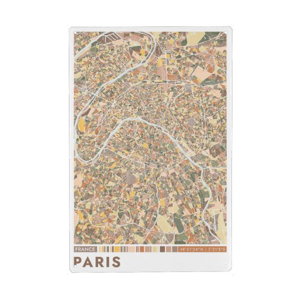 Holzbild "Paris Color Map" artboxONE - Städte / Paris,Kartografie