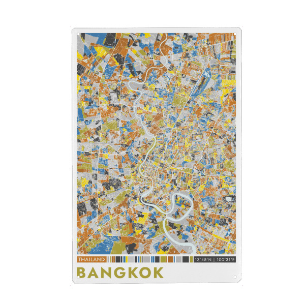 Holzbild "Stadt Bangkok Colormap" artboxONE - Städte / Weitere,Kartografie