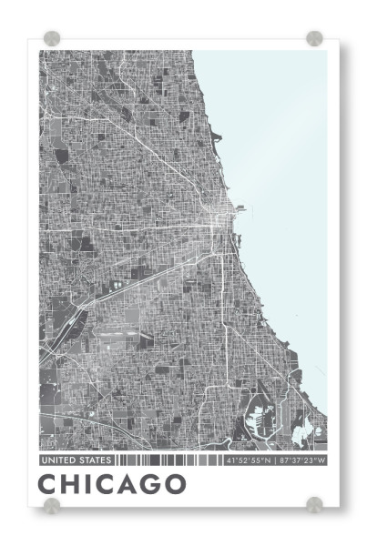 Acrylglasbild "Chicago Color Map" artboxONE - Städte / Chicago,Kartografie
