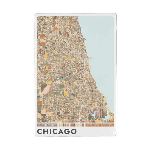 Metall Poster "Chicago City Color" artboxONE - Städte / Chicago,Kartografie