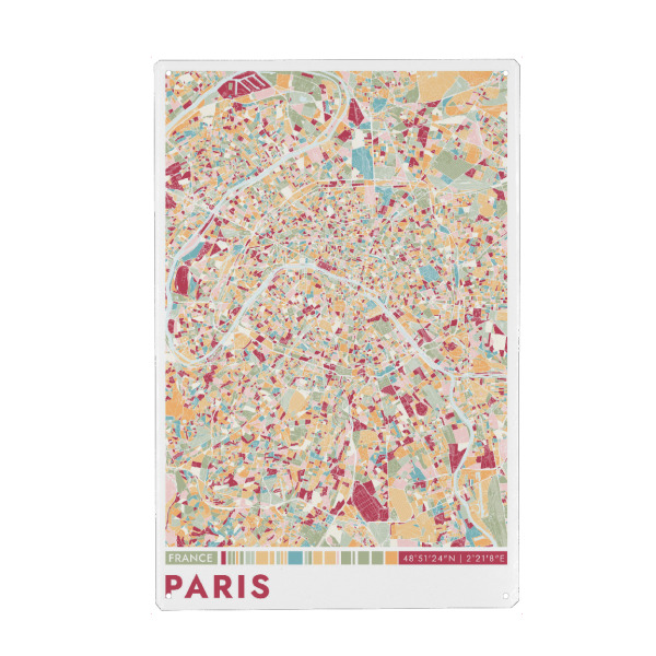 Holzbild "Colormap Paris" artboxONE - Städte / Paris,Kartografie