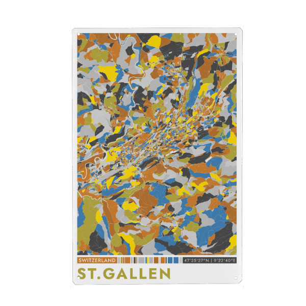 Holzbild "St. Gallen Color" artboxONE - Städte / Weitere,Kartografie