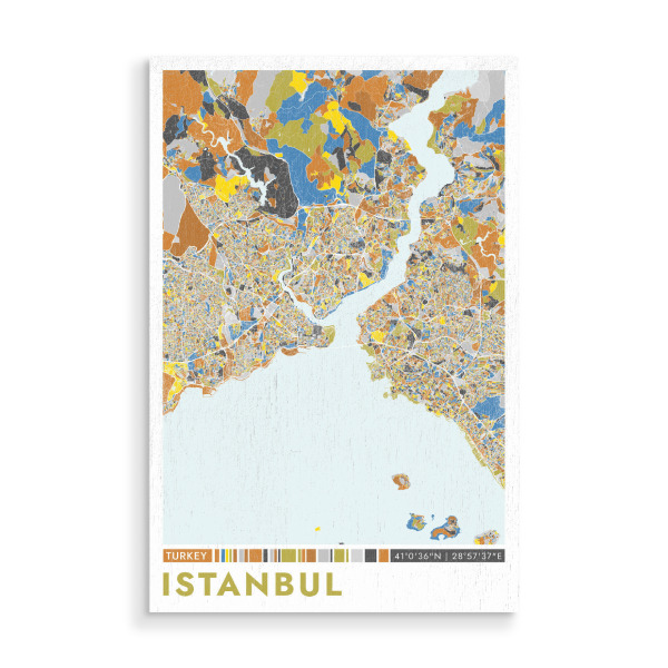 Holzbild "Stadt Istanbul Colormap" artboxONE - Städte / Istanbul,Kartografie