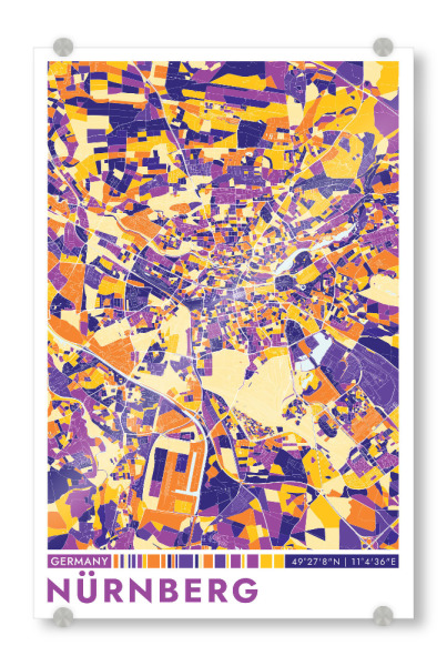 Acrylglasbild "Stadt Nürnberg Colormap" artboxONE - Städte / Weitere,Kartografie