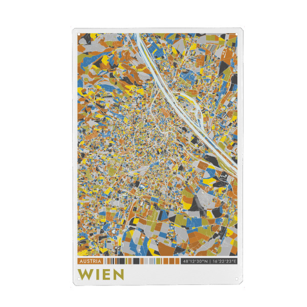 Metall Poster "Stadt Wien Colormap" artboxONE - Städte / Wien,Kartografie