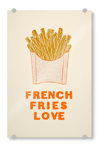 Acrylglasbild "Pommes Frites orange Liebe" artboxONE - Typografie,Natur,Essen & Trinken / Obst & Gemüse