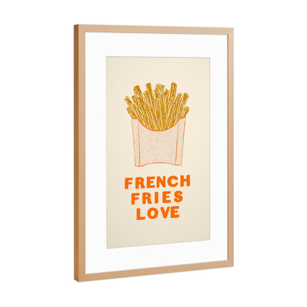 Poster mit Rahmen Kupfer "Pommes Frites orange Liebe" artboxONE - Typografie,Natur,Essen & Trinken / Obst & Gemüse