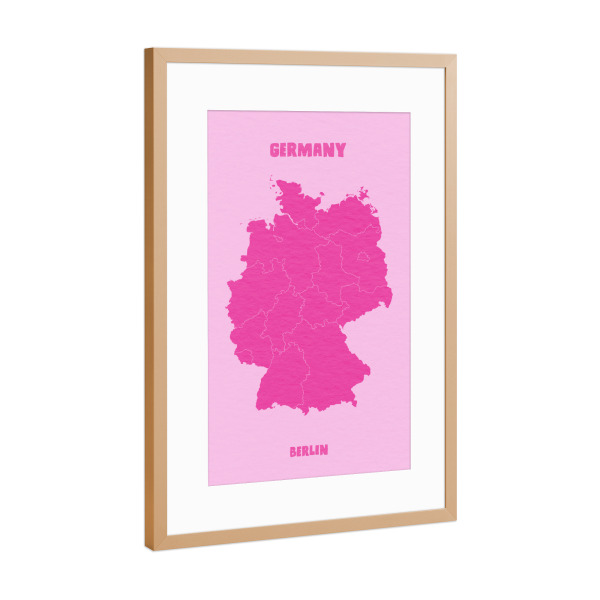 Poster mit Rahmen Kupfer "Germany Map Berlin Pink Minimal" artboxONE - Städte,Städte / Berlin,Reise,Kartografie