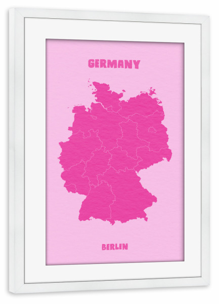 Poster mit Rahmen weiß "Germany Map Berlin Pink Minimal" artboxONE - Städte,Städte / Berlin,Reise,Kartografie
