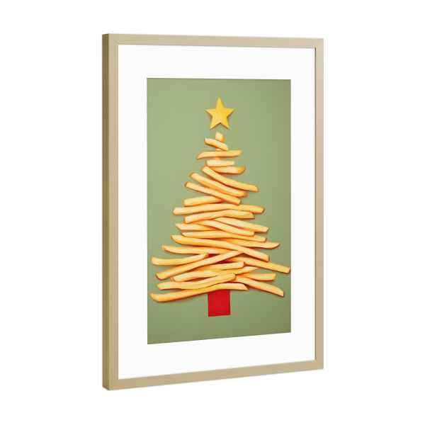 Poster mit Rahmen Gold "Pommes Frites Weihnachten" artboxONE - Natur,Essen & Trinken,Weihnachten