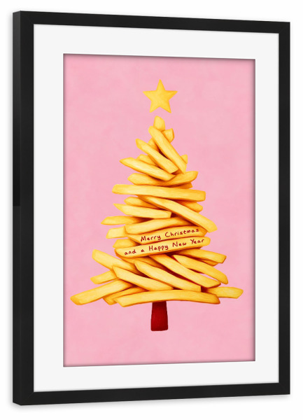 Poster mit Rahmen schwarz "Frohe Weihnachten mit Pommes" artboxONE - Typografie,Essen & Trinken,Weihnachten,Essen & Trinken / Obst & Gemüse