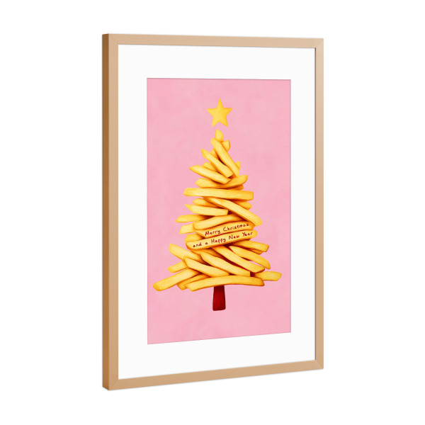 Poster mit Rahmen Kupfer "Frohe Weihnachten mit Pommes" artboxONE - Typografie,Essen & Trinken,Weihnachten,Essen & Trinken / Obst & Gemüse