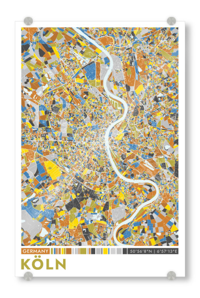 Acrylglasbild "Stadt Köln Colormap" artboxONE - Städte / Köln,Kartografie