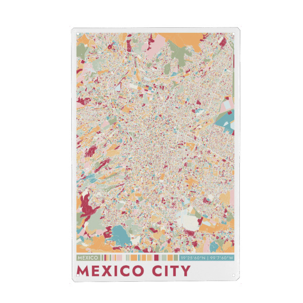 Metall Poster "City Mexico City Color Map" artboxONE - Städte / Weitere,Kartografie