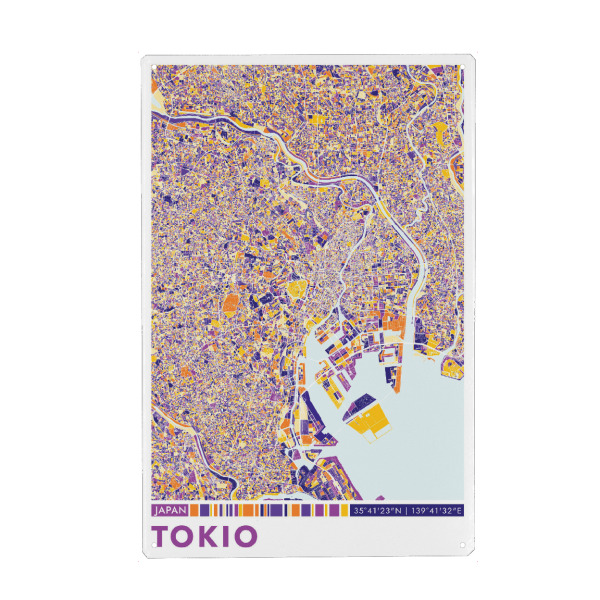 Holzbild "Stadt Tokio Colormap" artboxONE - Städte / Tokio,Kartografie