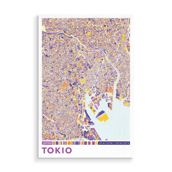 Holzbild "Stadt Tokio Colormap" artboxONE - Städte / Tokio,Kartografie