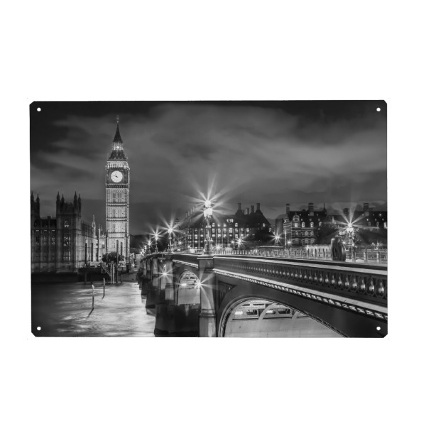 Holzbild "Westminster Bridge bei Nacht" artboxONE - Städte / London,Schwarzweiß,Architektur