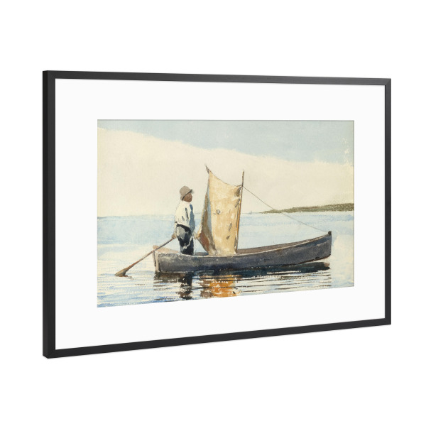 Poster mit Rahmen Schwarz (Metallic) "Junge in einer Dorie" artboxONE - Reise,Für Kinder,Reise / Strand und Meer